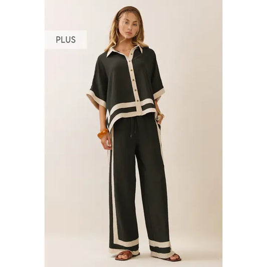 Celia Plus Contrast Trim Two Piec Set