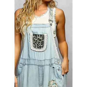 Patchwork Ruffle Tiered Wide Leg Overall