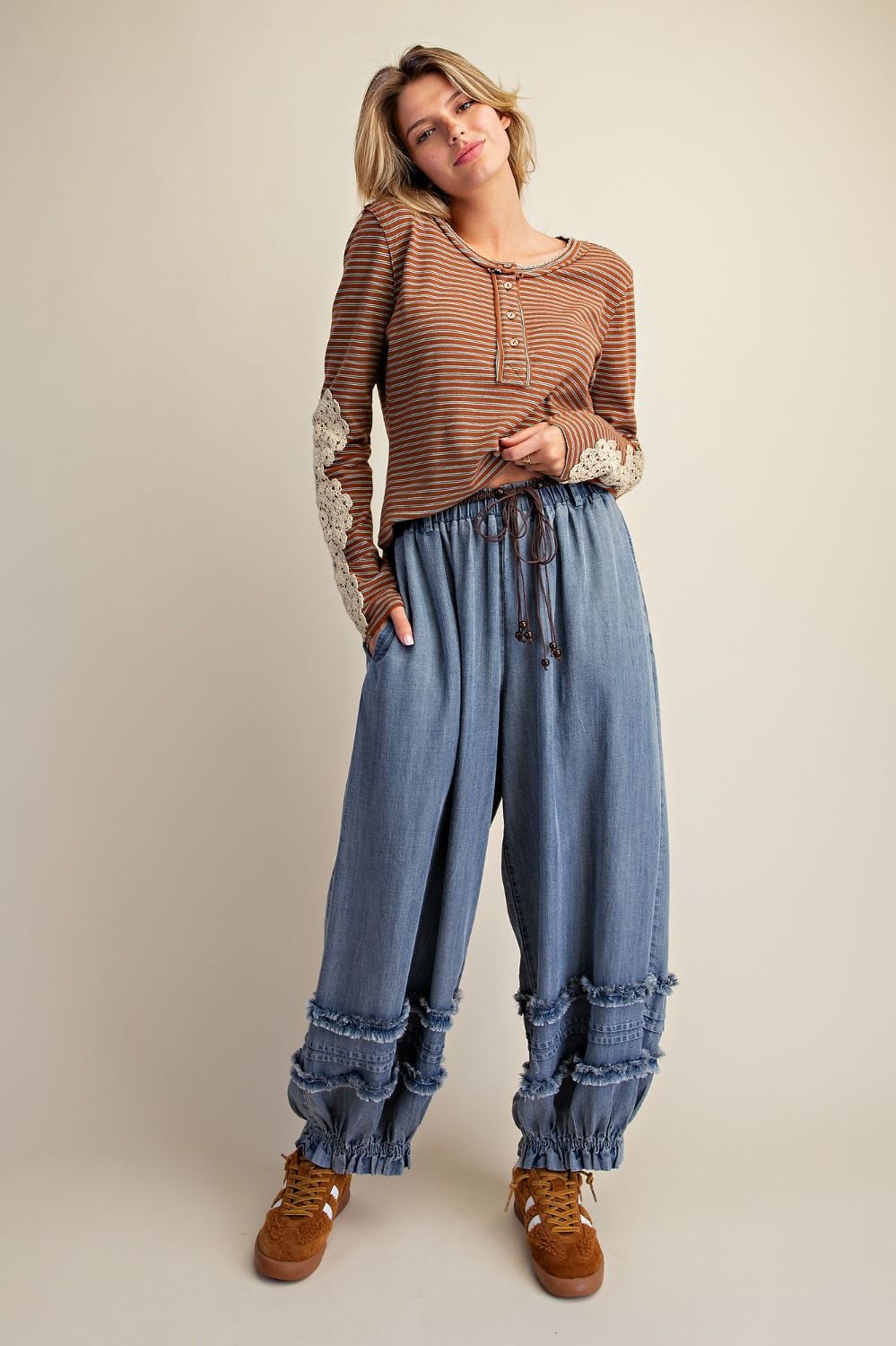 Dena Washed Chambray Barrel Pant