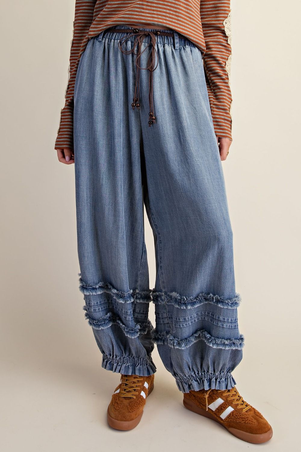 Dena Washed Chambray Barrel Pant