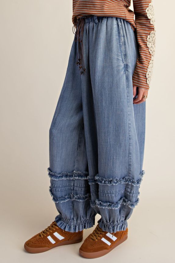 Dena Washed Chambray Barrel Pant