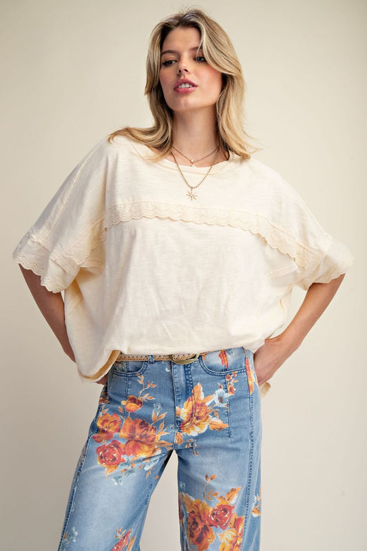Eyelet Lace Trim Boxy Top