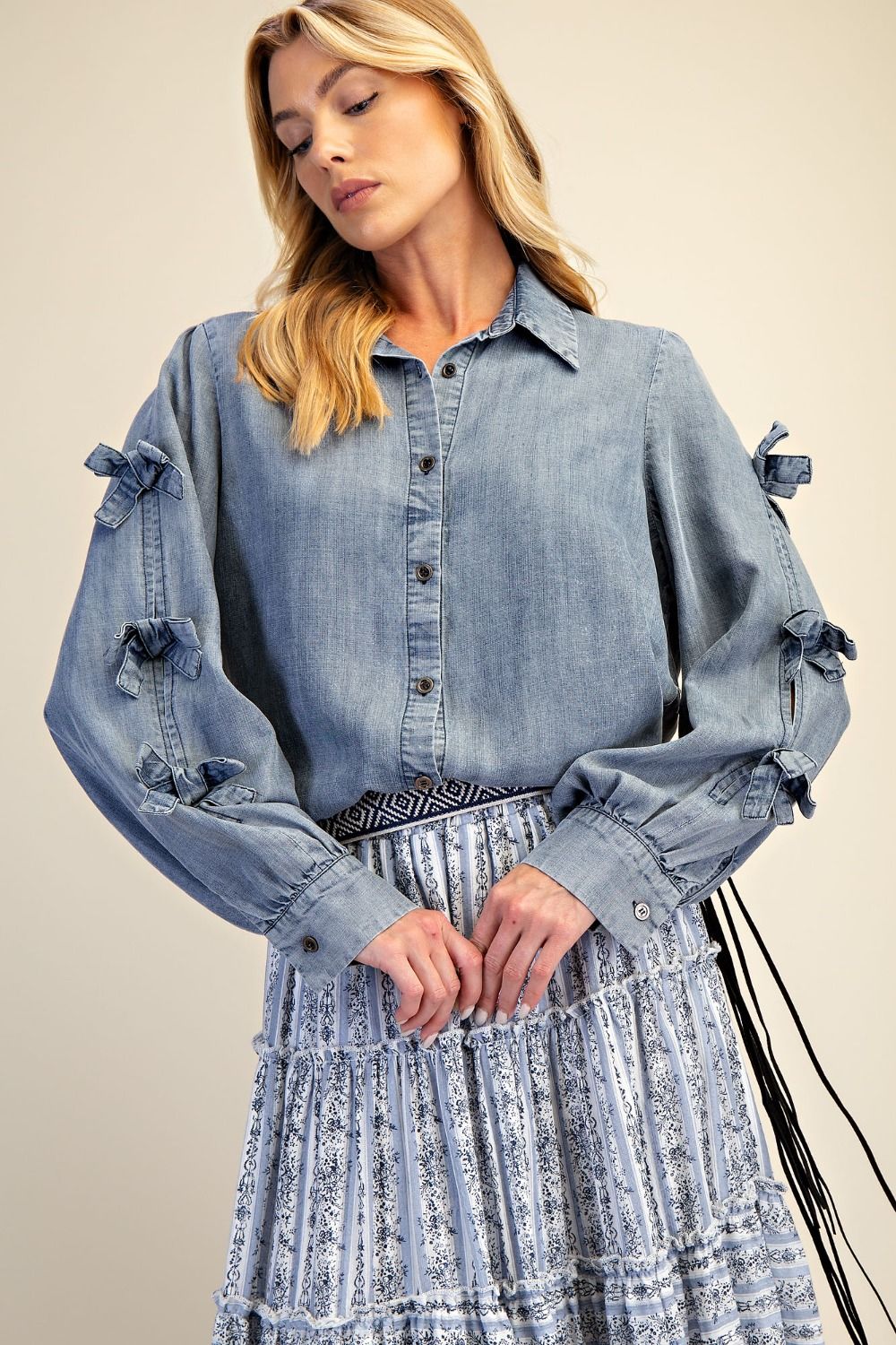 Darcy Denim Bow Detail Top