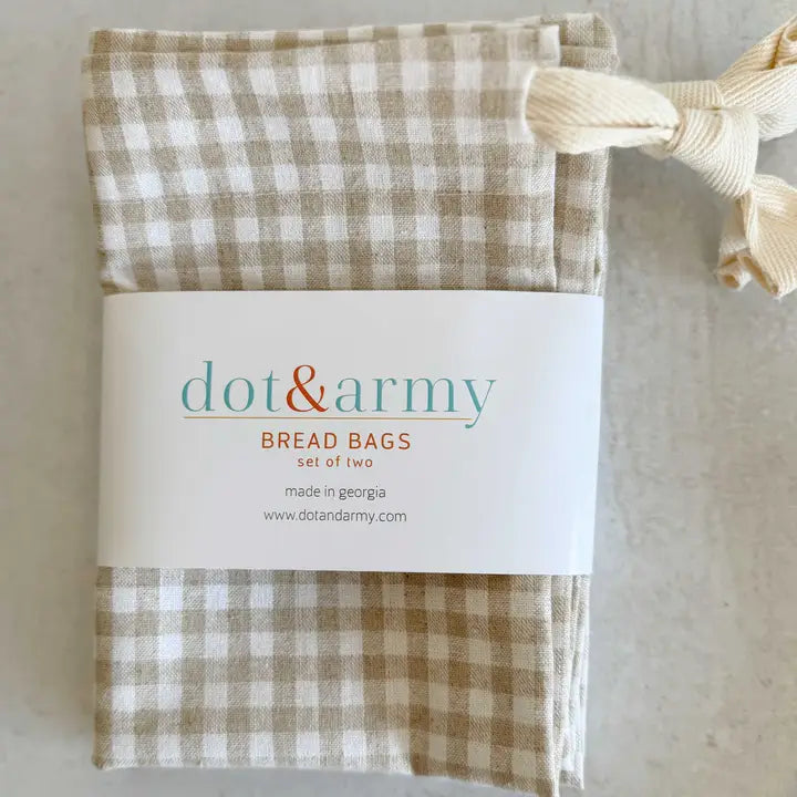 Check Linen Bread Bags, set of two