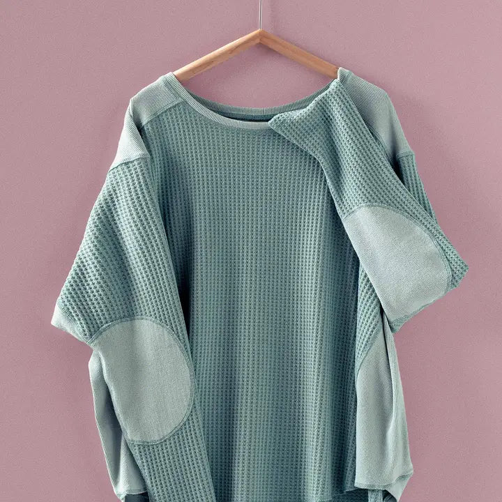 Oversized Waffle Knit High-Low Tunic Top