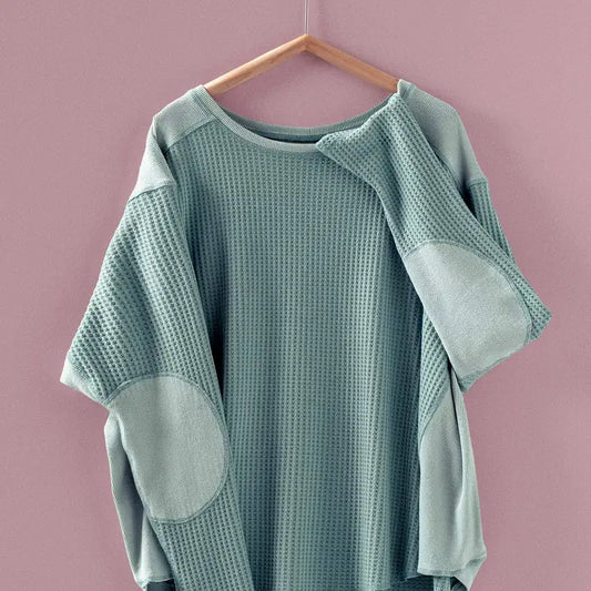 Oversized Waffle Knit High-Low Tunic Top