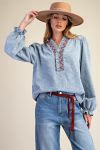 Rainey Ruffle Denim Jacquard Top